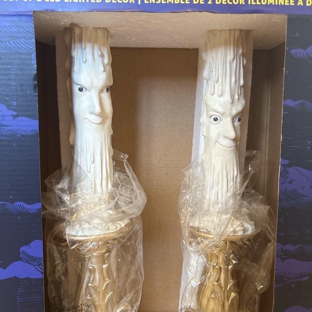 Celestial Moon Face LED Candles Set of 2 Lunar Stars  Home Decor Whimsical Fairy